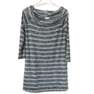 Altar’d State cowl neck dress gray white stripes long sleeves size medium